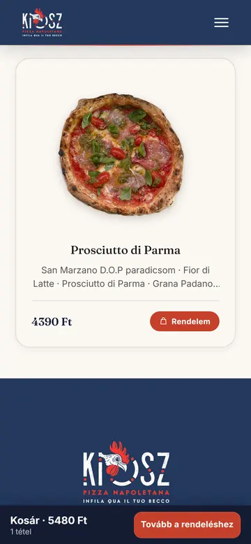 A KIOSZ Pizza weboldala telefonon